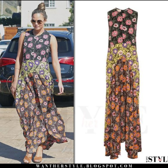 MARNI FLORAL PRINT VOILE MAXI DRESS -- size 38 as seen on Chrissy Teigen - Picture 1 of 3